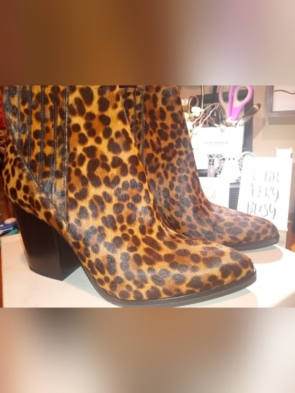 Marc Fisher Leopard Print Ankle Booties in Brown and Black